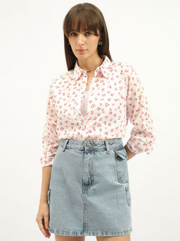 United Colors of Benetton - Spread Collar Floral Print White Shirt
