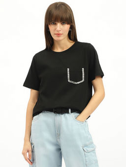 United Colors of Benetton - Round Neck Solid Black T-Shirt