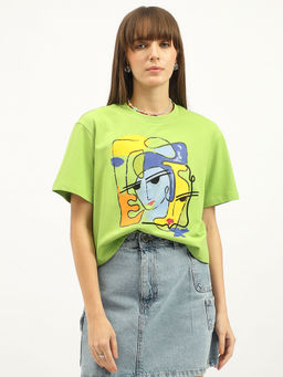 United Colors of Benetton - Round Neck Graphic Print Green T-Shirt