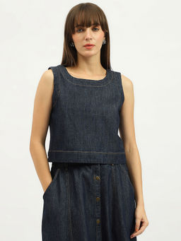 United Colors of Benetton - Round Neck Solid Blue Top