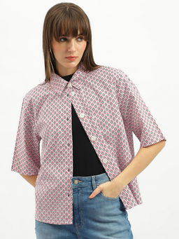 United Colors of Benetton - Spread Collar Geometric Print Pink Shirt