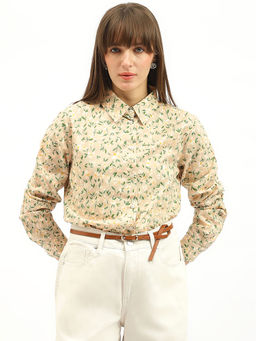United Colors of Benetton - Spread Collar Floral Print Beige Shirt