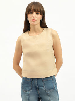 United Colors of Benetton - Round Neck Solid Beige Top