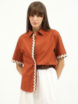 United Colors of Benetton - Spread Collar Lace Rust Shirt