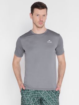 Alcis - Men Charcoal Grey Solid Slim Fit Round Neck T-shirt