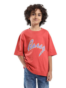 RARE ONES - Kids Pixa Dusky Red Cotton Graphic Print Oversized Fit T-shirt