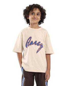 RARE ONES - Kids Pixa Light Beige Cotton Graphic Print Oversized Fit T-shirt
