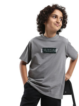 RARE ONES - Kids Gamer Grey Cotton Embroidered Regular Fit T-shirt