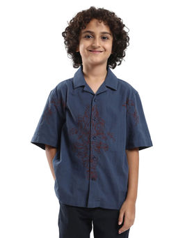 RARE ONES - Kids Aria Blue Cotton Embroidered Regular Fit Shirt