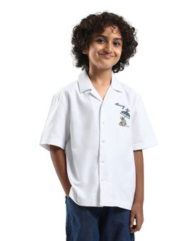 RARE ONES - Kids Ofo White Cotton Blend Embroidered Regular Fit Shirt