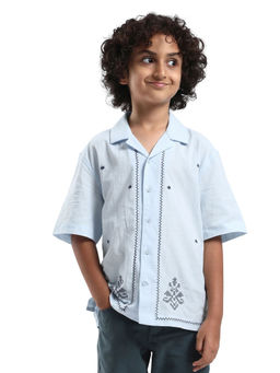RARE ONES - Kids Lucy Light Blue Cotton Embroidered Regular Fit Shirt