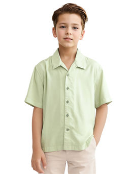 RARE ONES - Kids Fern-S Light Green Viscose Blend Solid Regular Fit Shirt