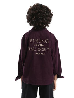 RARE ONES - Kids Cord Maroon Cotton Embroidered Regular Fit Shirt