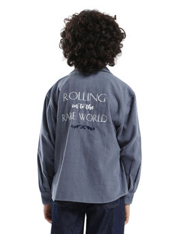 RARE ONES - Kids Cord Grey Cotton Embroidered Regular Fit Shirt
