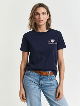GANT - Navy Blue Regular Fit Stretchable Archive Shield T-shirt