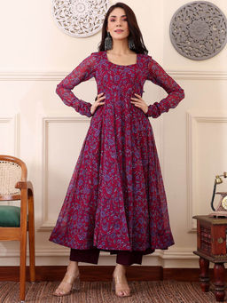 BLACK SCISSOR - Georgette Floral Printed Maxi Flared Gown