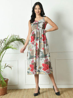 Laado - Multicolored Fit and Flare Smoking Midi Dress