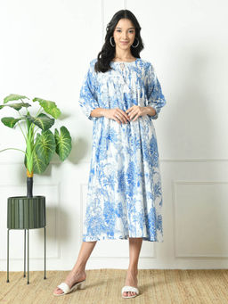 Laado - White Jungle Print Midi Dress