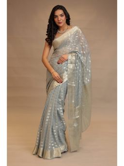 Zari Jaipur - Women Blue Georgette Woven Saree with Unstitched Blouse