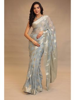 Zari Jaipur - Women Blue Georgette Woven Saree with Unstitched Blouse