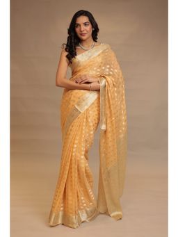 Zari Jaipur - Women Yellow Georgette Woven Saree with Unstitched Blouse