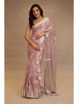 Zari Jaipur - Women Purple Chiffon Woven Saree with Unstitched Blouse