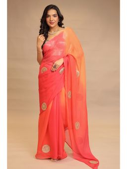 Zari Jaipur - Women Orange Georgette Embroidered Saree with Unstitched Blouse