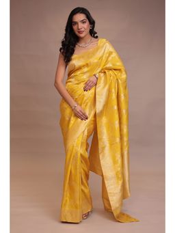 Zari Jaipur - Women Yellow Silk Woven Saree with Unstitched Blouse