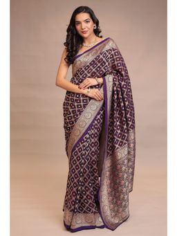 Zari Jaipur - Women Purple Georgette Woven Saree with Unstitched Blouse