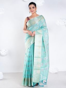 Boveee - Women Green Banarasi Silk Woven Saree Without Blouse