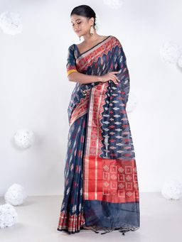 Boveee - Women Blue Banarasi Silk Woven Saree Without Blouse