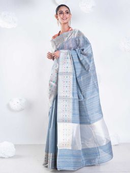Boveee - Women Grey Chanderi Woven Saree Without Blouse