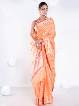Boveee - Women Orange Organza Woven Saree Without Blouse