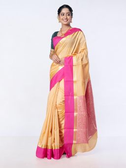 Boveee - Women Beige Silk Woven Saree Without Blouse