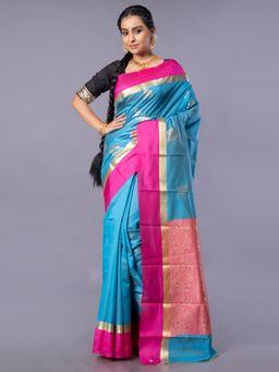 Boveee - Women Blue Kanjeevaram Woven Saree Without Blouse