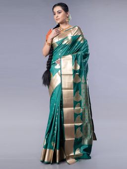 Boveee - Women Green Silk Woven Saree Without Blouse