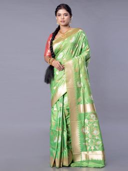 Boveee - Women Green Silk Woven Saree Without Blouse
