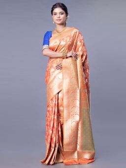 Boveee - Women Orange Silk Woven Saree Without Blouse