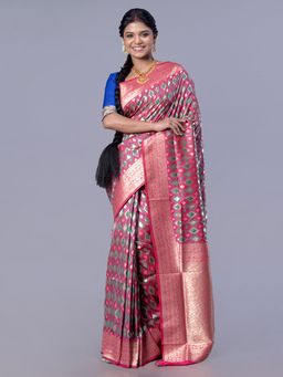 Boveee - Women Pink Silk Woven Saree Without Blouse