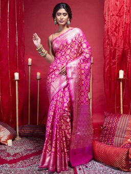 Boveee - Women Magenta Chanderi Woven Saree Without Blouse