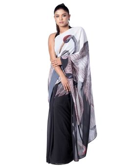 Boveee - Women Black Georgette Graphic Printed Saree Without Blouse