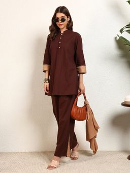 Deebaco - Brown Cotton Women Co-Ord Set