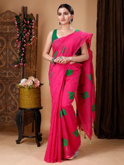 Ruuprekha - Women Pink Cotton Silk Embroidered Saree with Unstitched Blouse