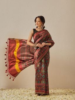 Silk Land - Maroon Patola Twill Weave Saree with Unstitched Blouse