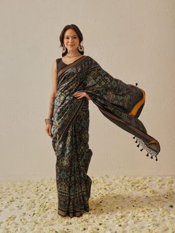 Silk Land - Black Patola Twill Weave Saree with Unstitched Blouse