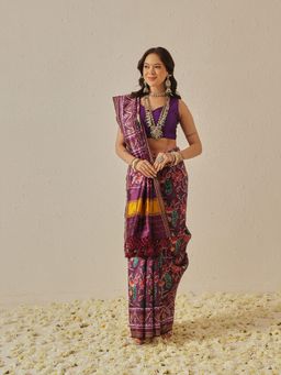 Silk Land - Purple Patola Twill Weave Saree with Unstitched Blouse