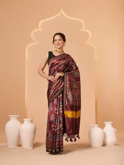 Silk Land - Maroon Patola Twill Weave Saree with Unstitched Blouse