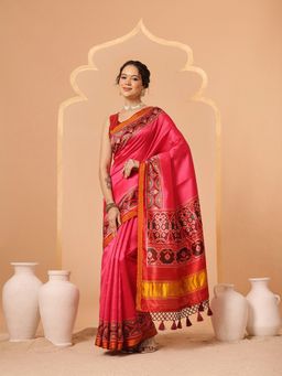 Silk Land - Pink Festive Wear Gala Concept Patola Saree with Unstitched Blouse