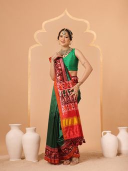 Silk Land - Green Festive Wear Gala Concept Patola Saree with Unstitched Blouse