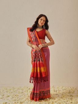 Silk Land - Mauve Festive Wear Gala Concept Patola Saree with Unstitched Blouse